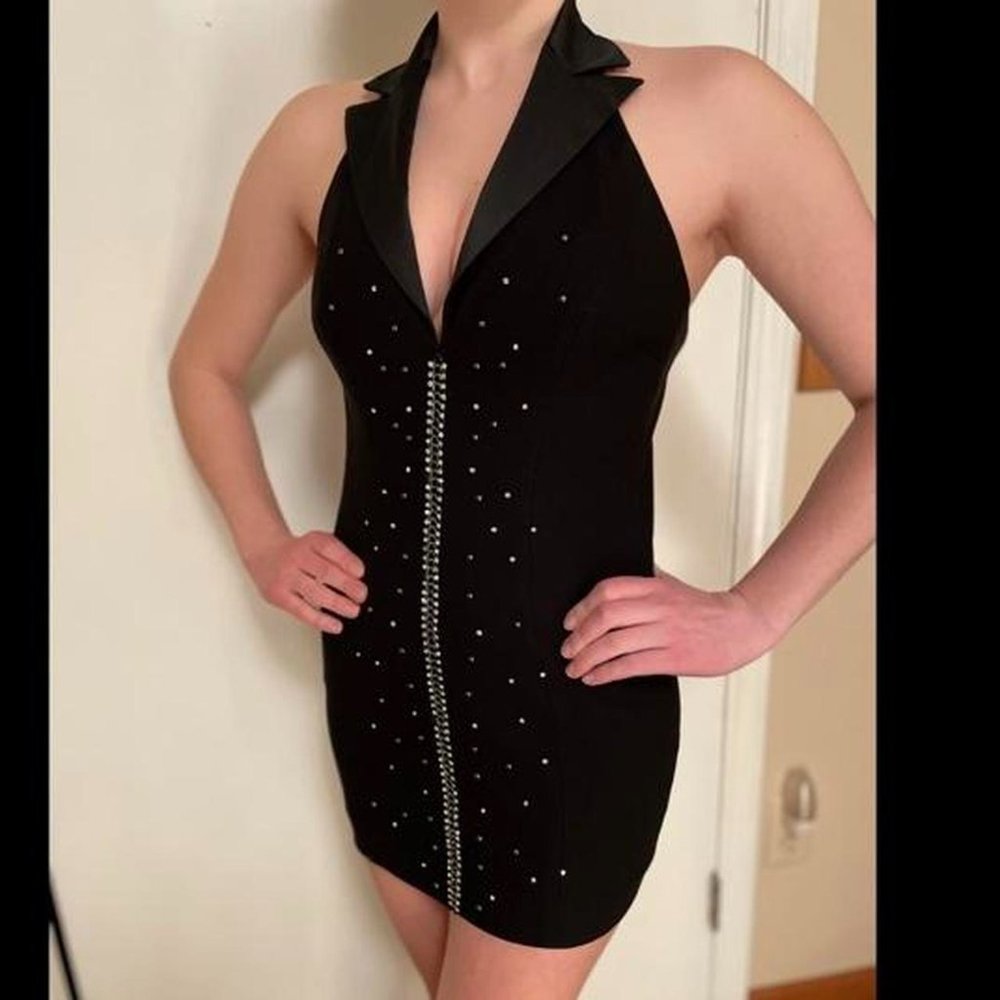 Rhinestone Tuxedo Dress Vtg bebe